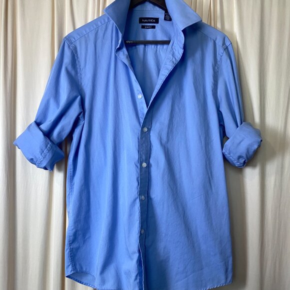Nautica Blue Button Down Shirt Large - Picture 1 of 8